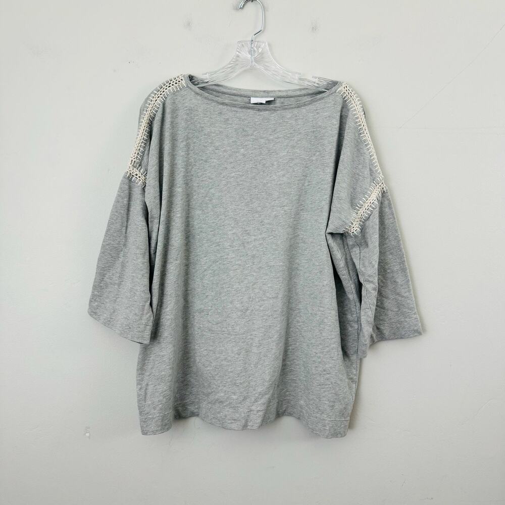 J Jill Gray Knit Blouse With Crochet Detail Womens Size L